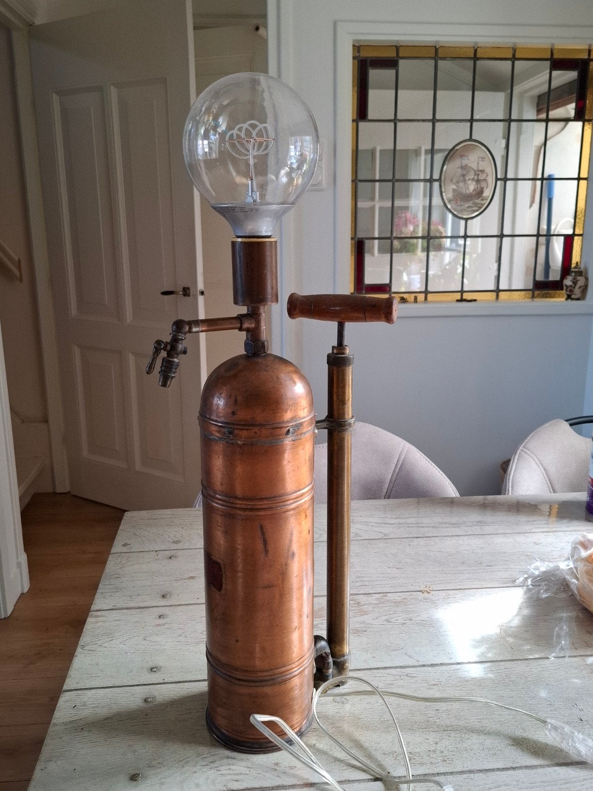 Unieke Vintage Muratori Koperen sproeier Tafellamp, Ophalen