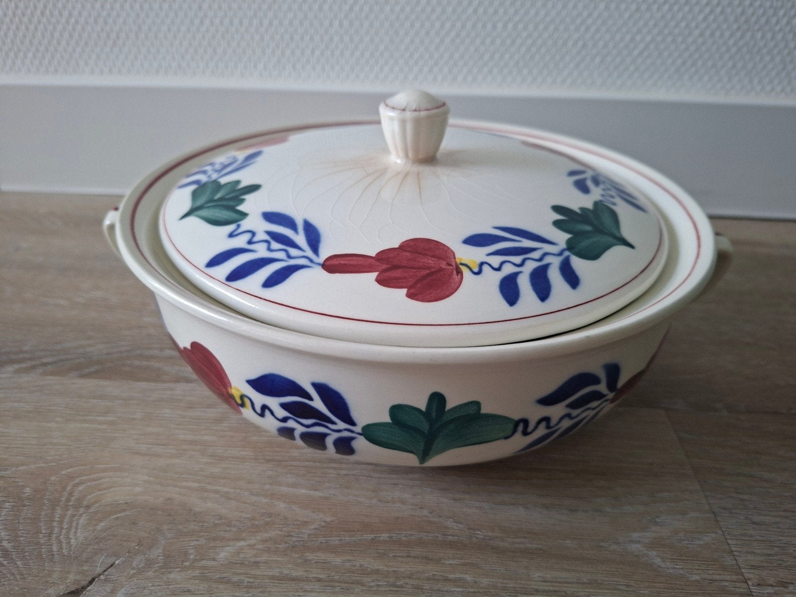 Boerenbont dekschaal met deksel, Huis en Inrichting, Ophalen, Aardewerk, Schaal of Schalen