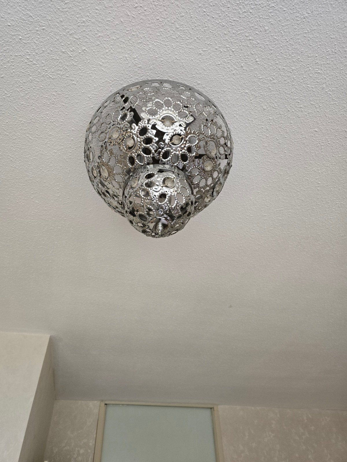 Twee stijlvolle plafondlampen, Ophalen, Zilver, Gebruikt, Plafondlamp