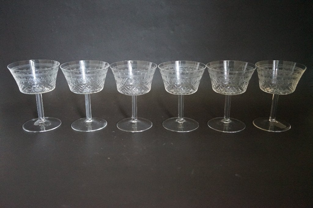 antiek glas set van 6x pall mall lady hamilton champagne, Antiek en Kunst, Ophalen of Verzenden