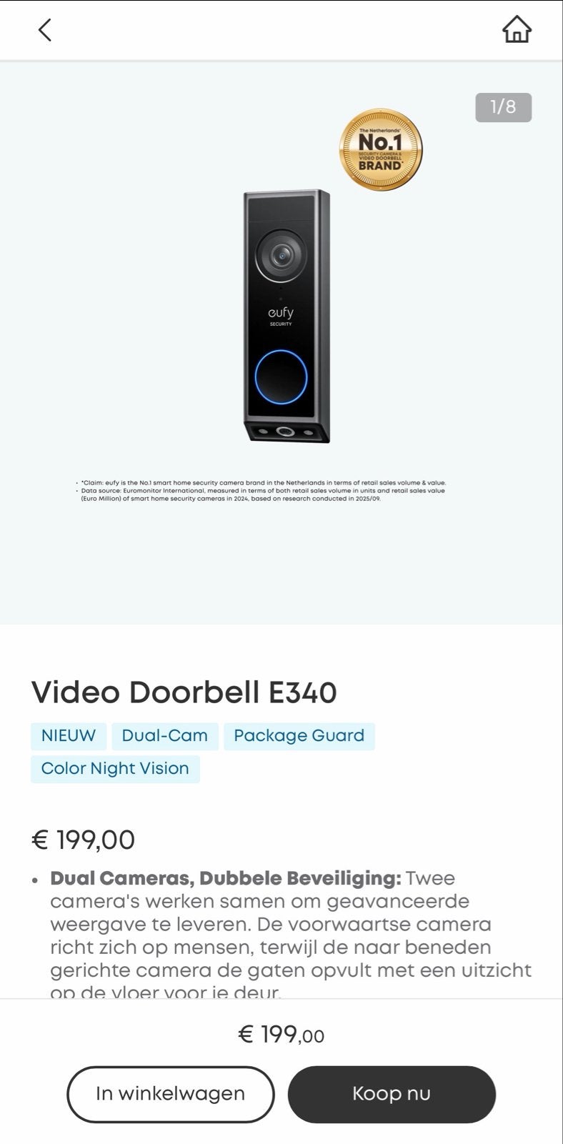 Eufy Video Deurbel E340 - Dual-Cam & Nachtzicht, Ophalen of Verzenden, Nieuw, Buitencamera