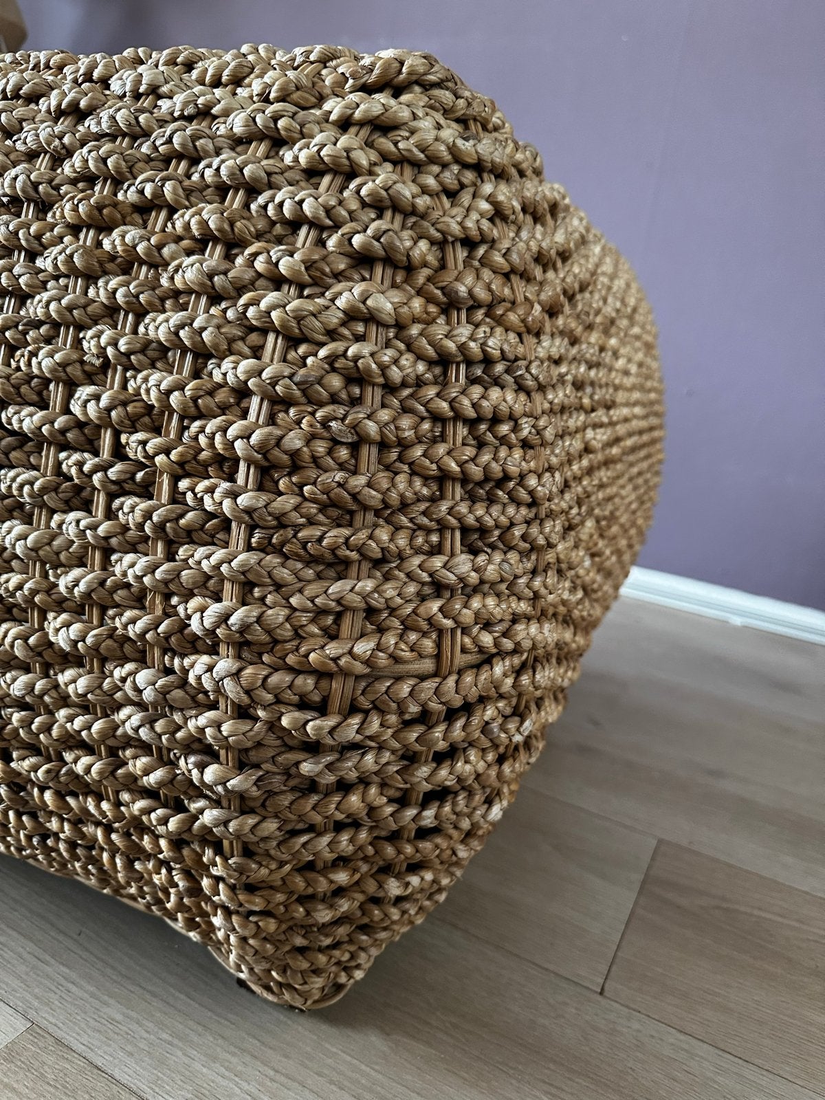 Stevige rotan poef met houten frame, Ophalen, Minder dan 50 cm, Gebruikt, Vierkant