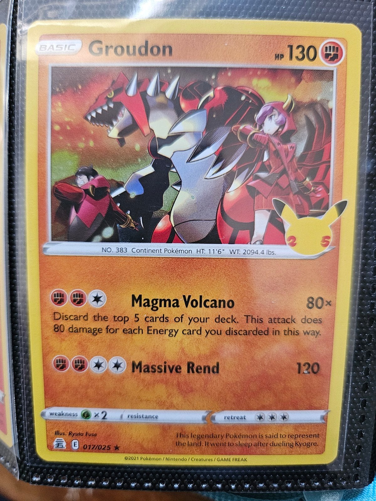 Pokemon Groudon 017/025 Celebrations, Ophalen of Verzenden, Zo goed als nieuw, Losse kaart, Foil