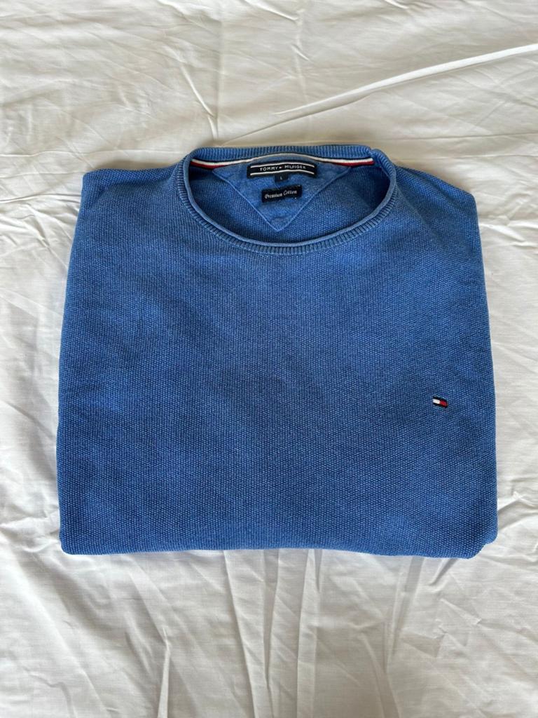 Tommy sweater ronde hals blauw maat L premium cotton, Maat 52/54 (L), Blauw, Tommy Hilfiger, Ophalen of Verzenden