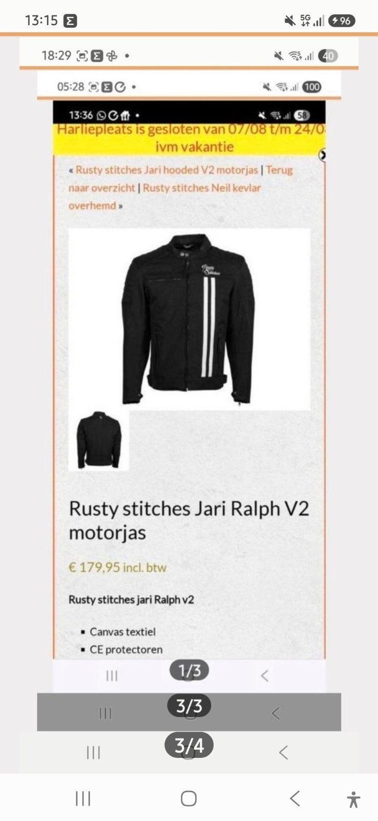 Rusty Stitches Motorjas Casual XL met extra rugprotector, Motoren, Rusty Stitches, Jas | textiel, Heren, Ophalen of Verzenden