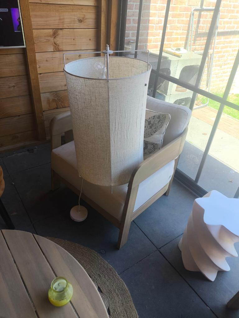 Landelijke hanglamp met linnen kap, Ophalen of Verzenden, Stof, 75 cm of meer, Landelijke, Moderne