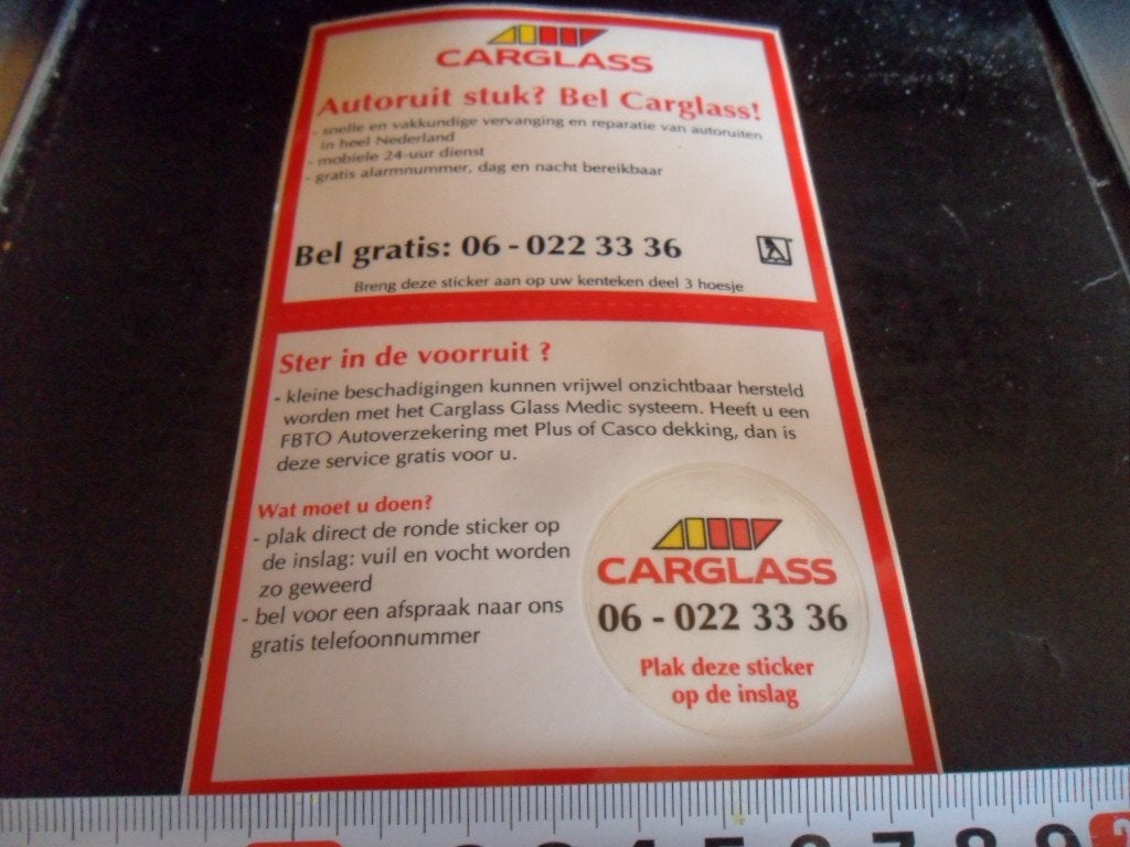 sticker set carglass autoruit stuk? bel! sticker op inslag, Verzamelen, Stickers, Ophalen, Zo goed als nieuw