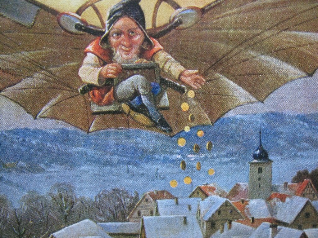 Oude Kaart / Shonian ? - Kabouter Vliegtuig Munten, Verzamelen, Ansichtkaarten | Themakaarten, Verzenden, 1920 tot 1940, Gelopen