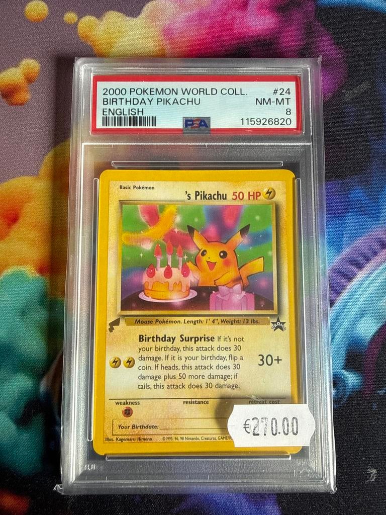 PSA 8 Birthday Pikachu 2000 Pokémon World Collection, Hobby en Vrije tijd, Verzamelkaartspellen | Pokémon, Ophalen of Verzenden