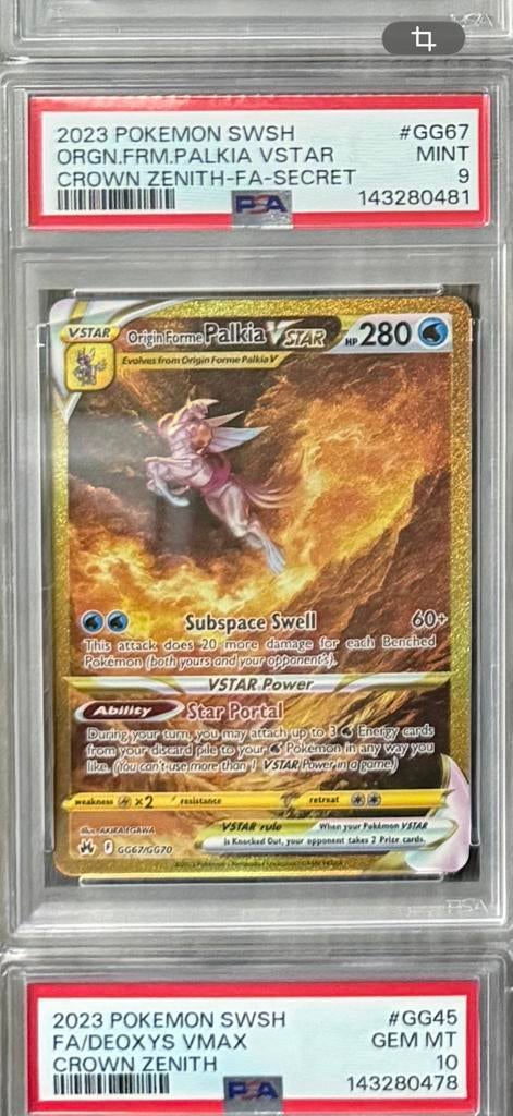 PSA 9 Origin Forme Palkia VSTAR GG67/GG70 Crown Zenith, Ophalen of Verzenden, Zo goed als nieuw, Losse kaart