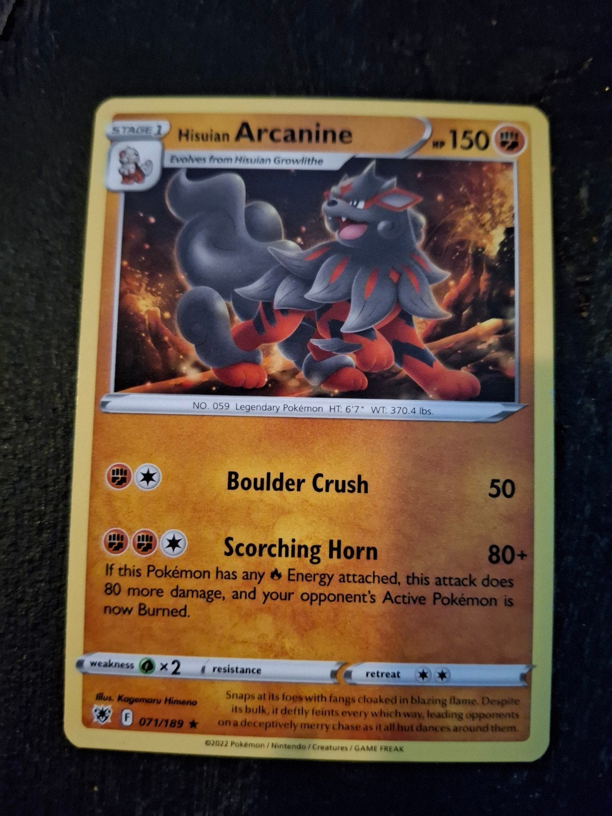 Hisuian Arcanine Pokémon kaart 071/189, Ophalen of Verzenden, Zo goed als nieuw, Losse kaart