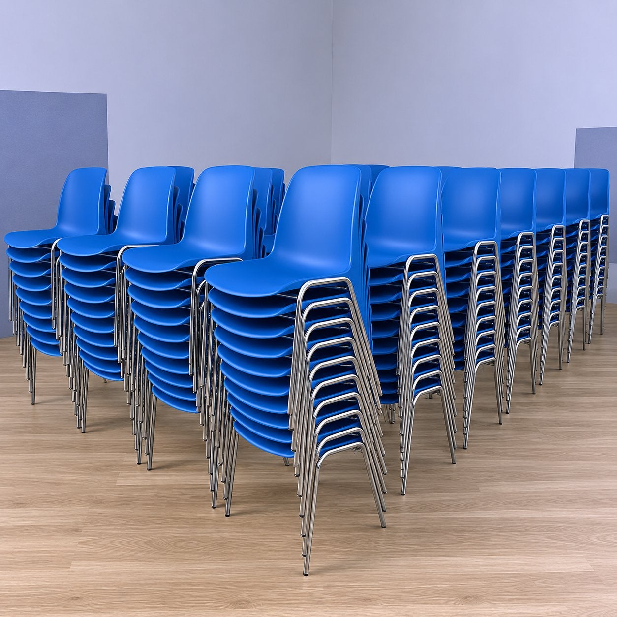 Nieuwe kantinestoelen azuurblauw stapelstoel zaalstoel, Ophalen, Kunststof, Blauw, Nieuw