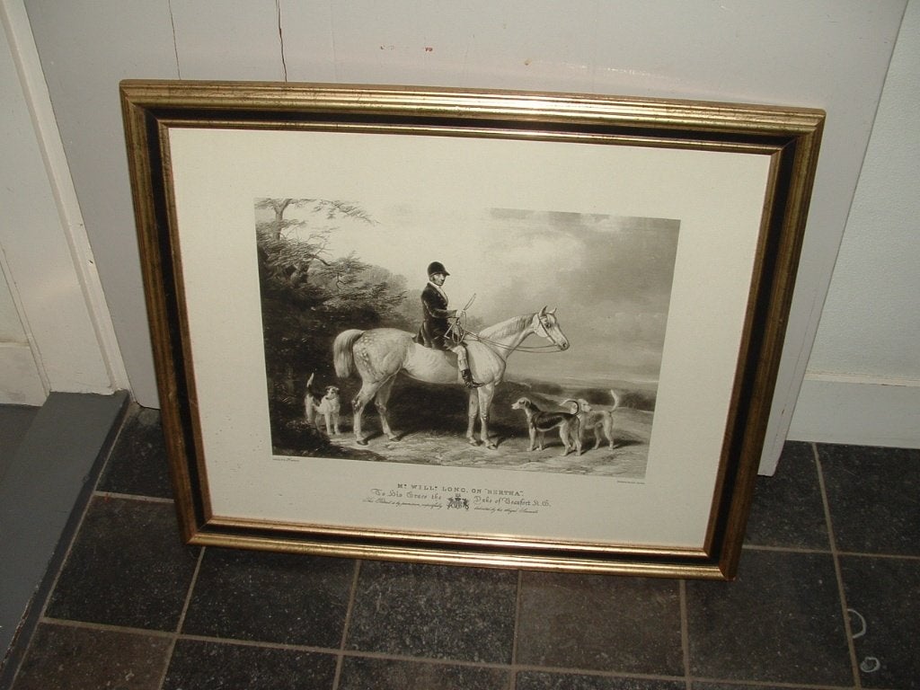 Barraud / Hacker M. Will Long on Bertha ruiter te paard hond, Ophalen, Zo goed als nieuw, Minder dan 50 cm, Schilderij
