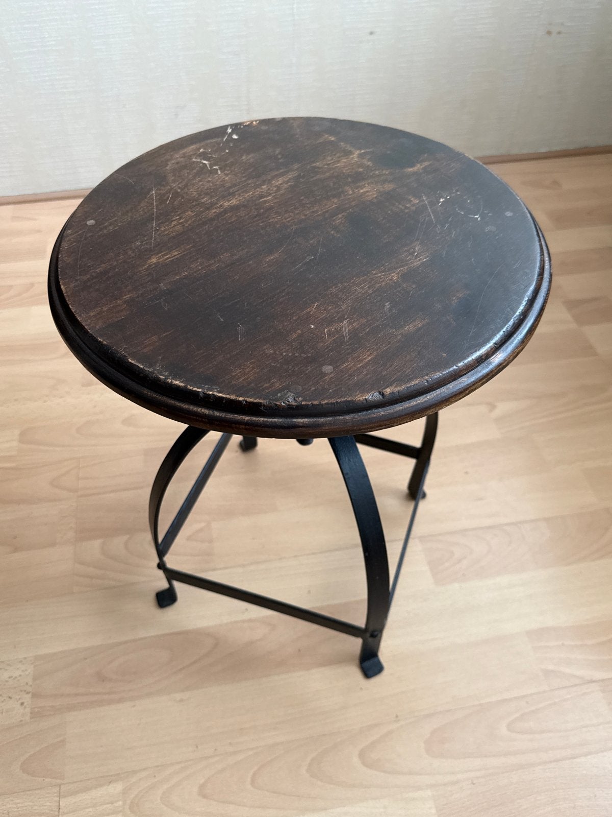 Vintage in hoogte verstelbare (piano)kruk met houten zitting, Ophalen, In hoogte verstelbaar, Gebruikt, Hout