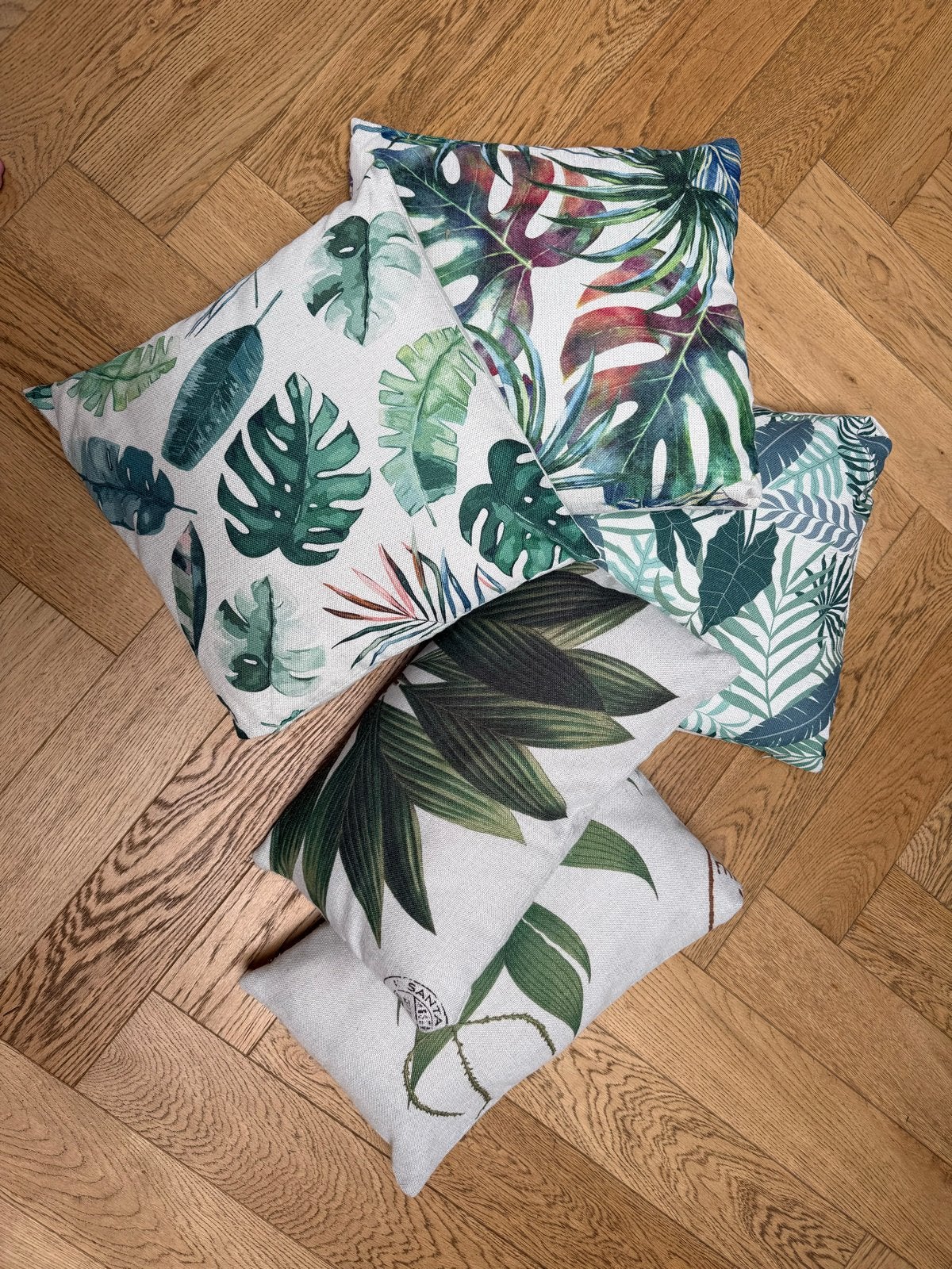 Set van 5 sierkussens met tropische bladeren, Ophalen, Overige merken, Meerkleurig, Met print