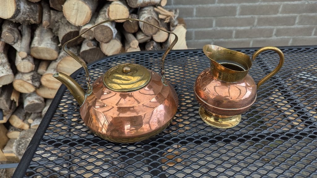 Antieke koperen theepot en kan, Antiek en Kunst, Ophalen of Verzenden, Koper
