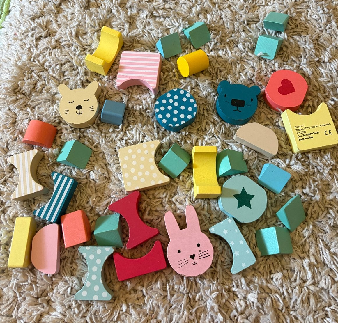 HEMA houten blokken set - Dieren en vormen, Ophalen, Gebruikt, Overige merken