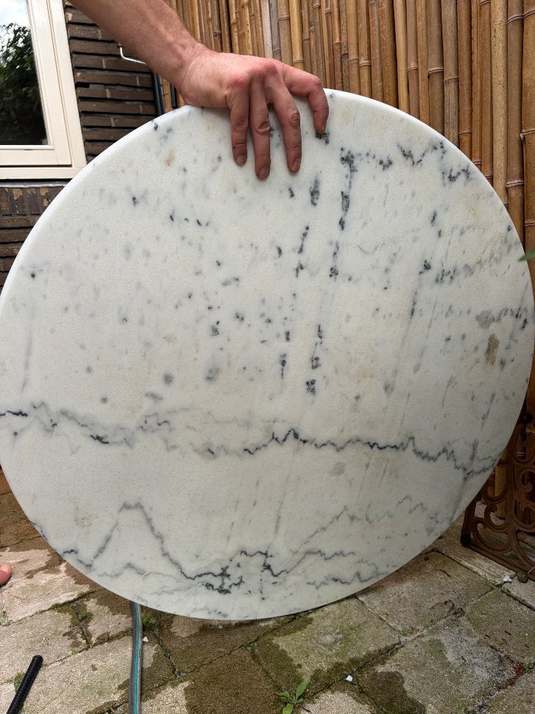 Marmeren tuintafel rond bistro, Tuin en Terras, Ophalen, Gebruikt, Rond, Overige materialen