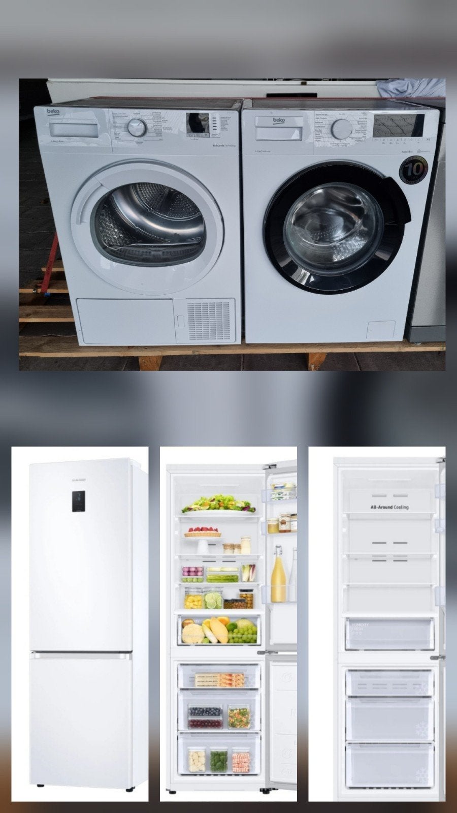 Wasmachine en droger set - Beko en Koelvries Samsung, Witgoed en Apparatuur, Ophalen, Gebruikt, Voorlader, 85 tot 90 cm