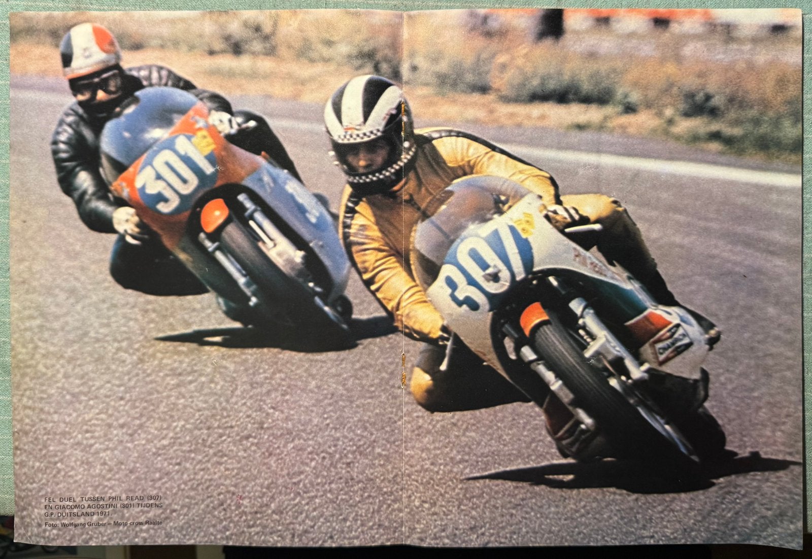 Poster 1971 Phil Read en Giacomo Agostini G.P. Duitsland, Ophalen of Verzenden, Gebruikt, Motoren