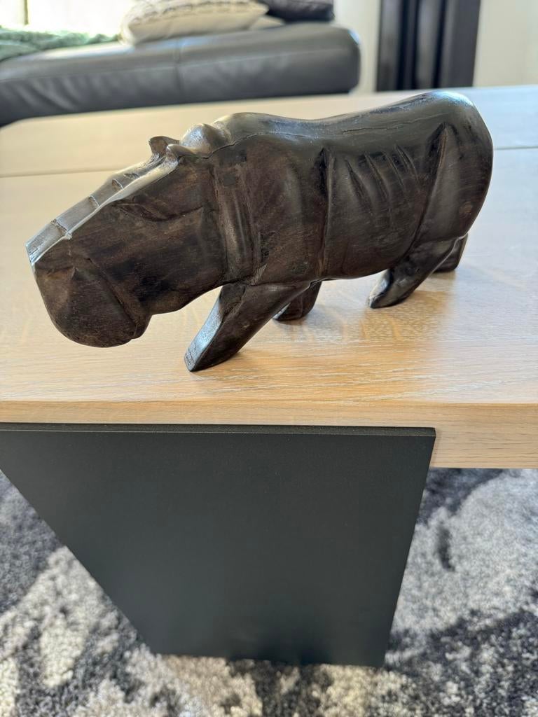 Hardhouten beeld Nijlpaard Hippo kunst handwerk, Antiek en Kunst, Minder dan 20 cm, Ophalen of Verzenden, Beeld, Hout