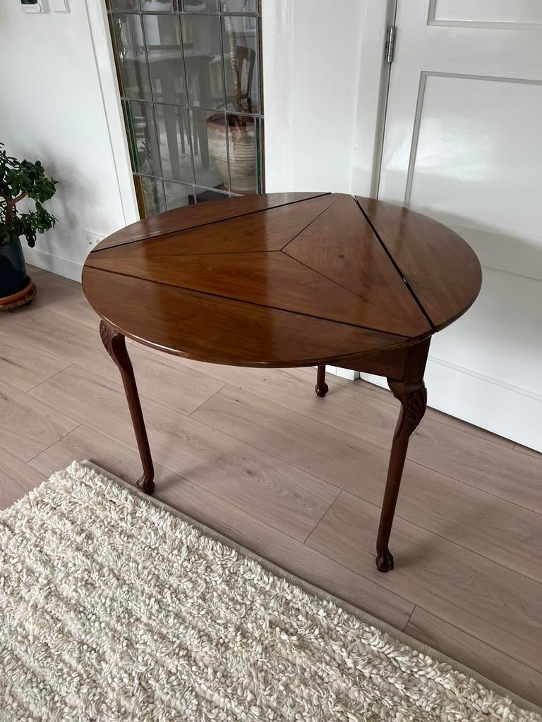 Ronde antique bureau/ eettafel/ klaptafel, Ophalen, Gebruikt, 50 tot 100 cm, Antiek mid century vintage klassiek japandi stijlvol uniek