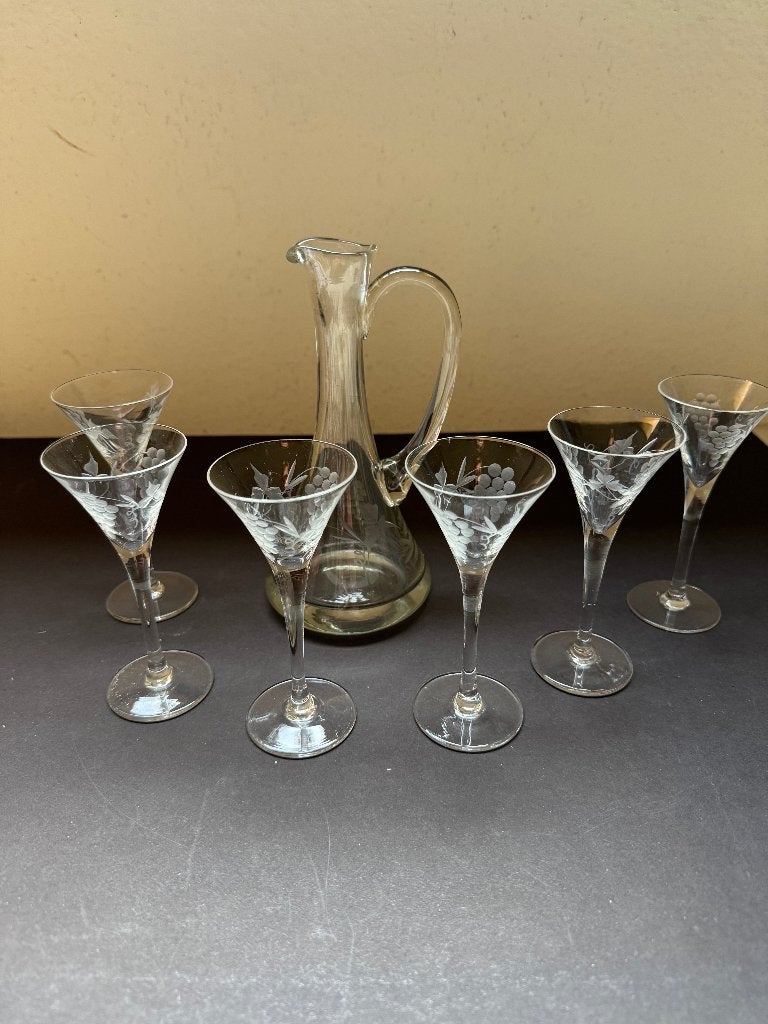 Vintage glaasjes met karaf - 7-delige set, Antiek en Kunst, Ophalen of Verzenden