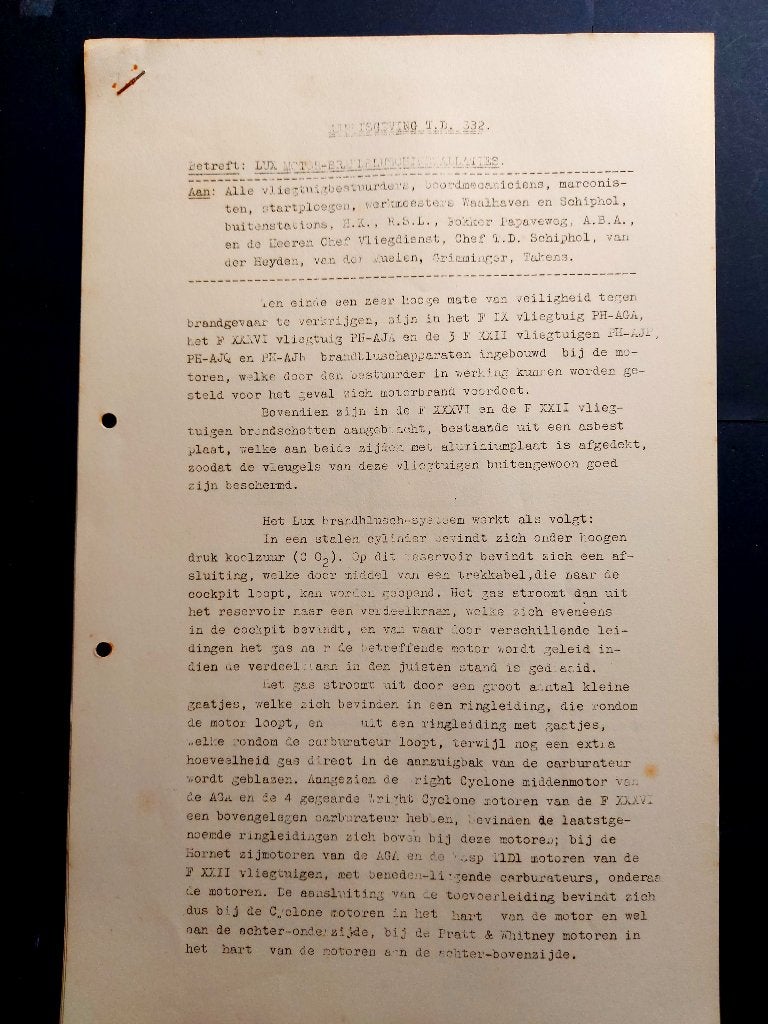 KLM kennisgeving van de T.D. nr. 332 uit 1934 (K1017), Ophalen of Verzenden, Gebruikt, Boek of Tijdschrift