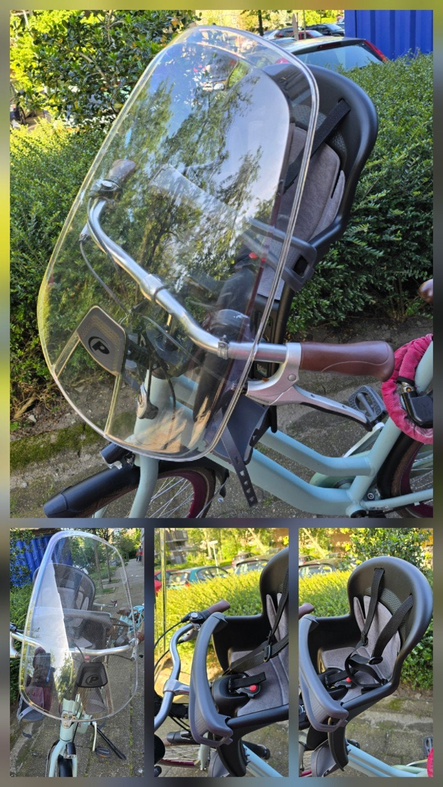 Fietsstoeltje voor met windscherm- voorzitje, Ophalen, Onbekend, Voorzitje, Zo goed als nieuw