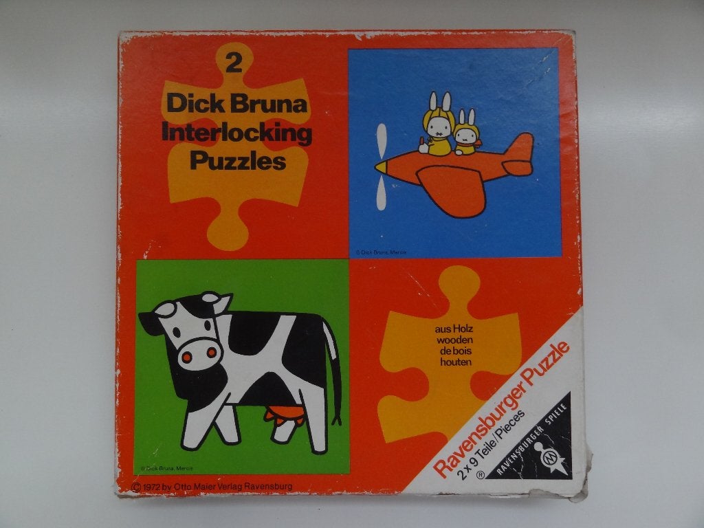 A842 Zeldzame Dick Bruna Houten Puzzel Koe Vliegtuig Nijntje, Gebruikt, Ophalen of Verzenden, Van hout, Minder dan 10 stukjes