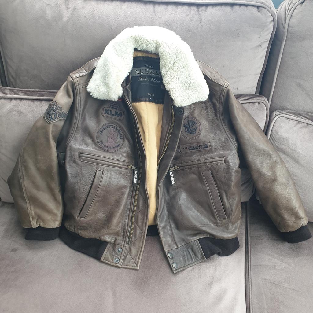 KLM Air France Nickelson lederen pilot jacket maat 12 (XS), Ophalen of Verzenden, Gebruikt, Overige typen