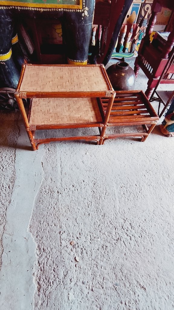 Vintage bamboe tafel rotan planten bijzettafel jaren 70, Ophalen of Verzenden