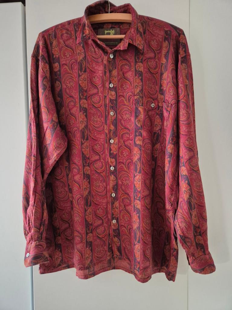 Vintage Hatico overhemd - bordeaurood Paisley - maat L, Ophalen of Verzenden, Zo goed als nieuw, Rood, Halswijdte 41/42 (L)