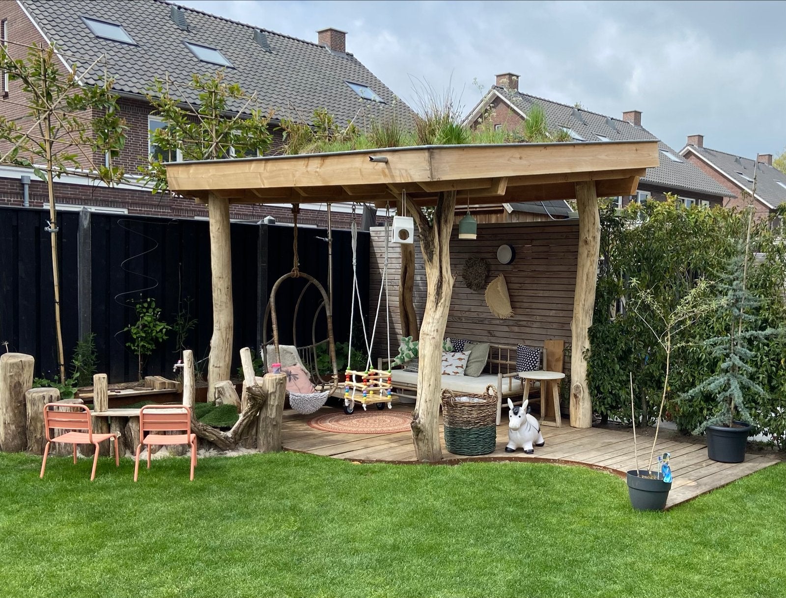 Natuurlijke houten overkapping met vloerdelen (2,8x3,7m), Tuin en Terras, Overkappingen, Ophalen, Gebruikt, Overige typen