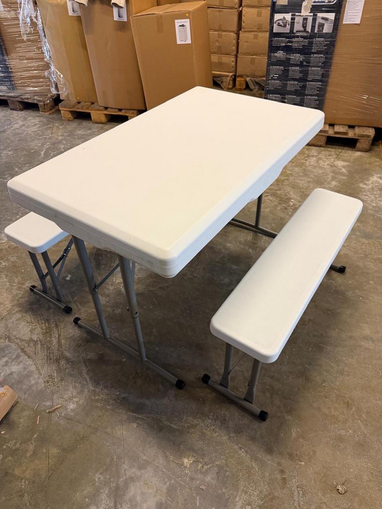 Inklapbare Picknicktafel met Bankjes - Wit, Tuin en Terras, Staal, Geen merk, Ophalen of Verzenden, Zo goed als nieuw