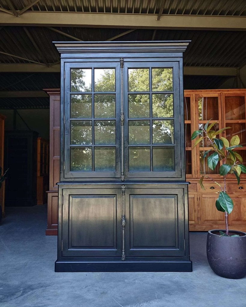 Klassieke zwarte servieskast | Chique hoge buffetkast #7196, Huis en Inrichting, Gebruikt, 100 tot 150 cm, -, 200 cm of meer