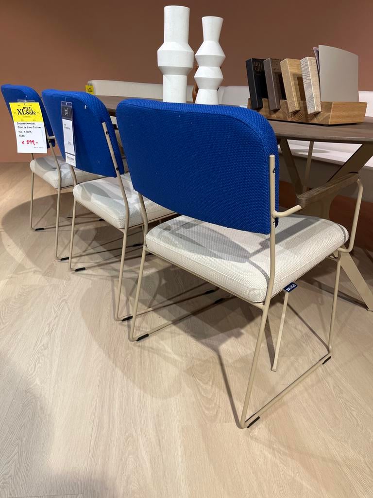 Noga Eetkamerstoelen - - Showroommodel piet klerkx, Ophalen, Drie, Blauw, Zo goed als nieuw