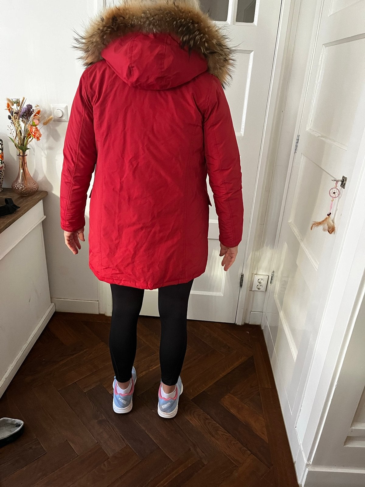 Rode Woolrich jas te koop, Ophalen of Verzenden