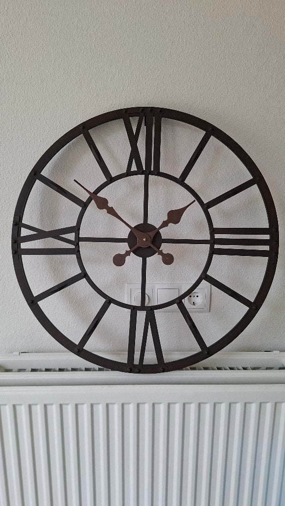 Wandklok - 60cm, Ophalen, Bruin, Analoog, Werkt op batterijen
