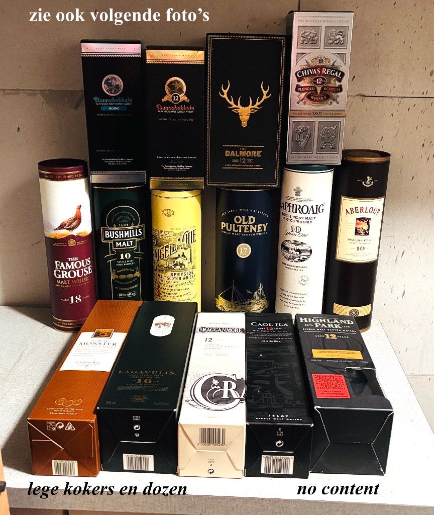 Collectie 31 Lege Schotse whisky Kokers & Dozen -No Content, Ophalen, Gebruikt, Verpakking