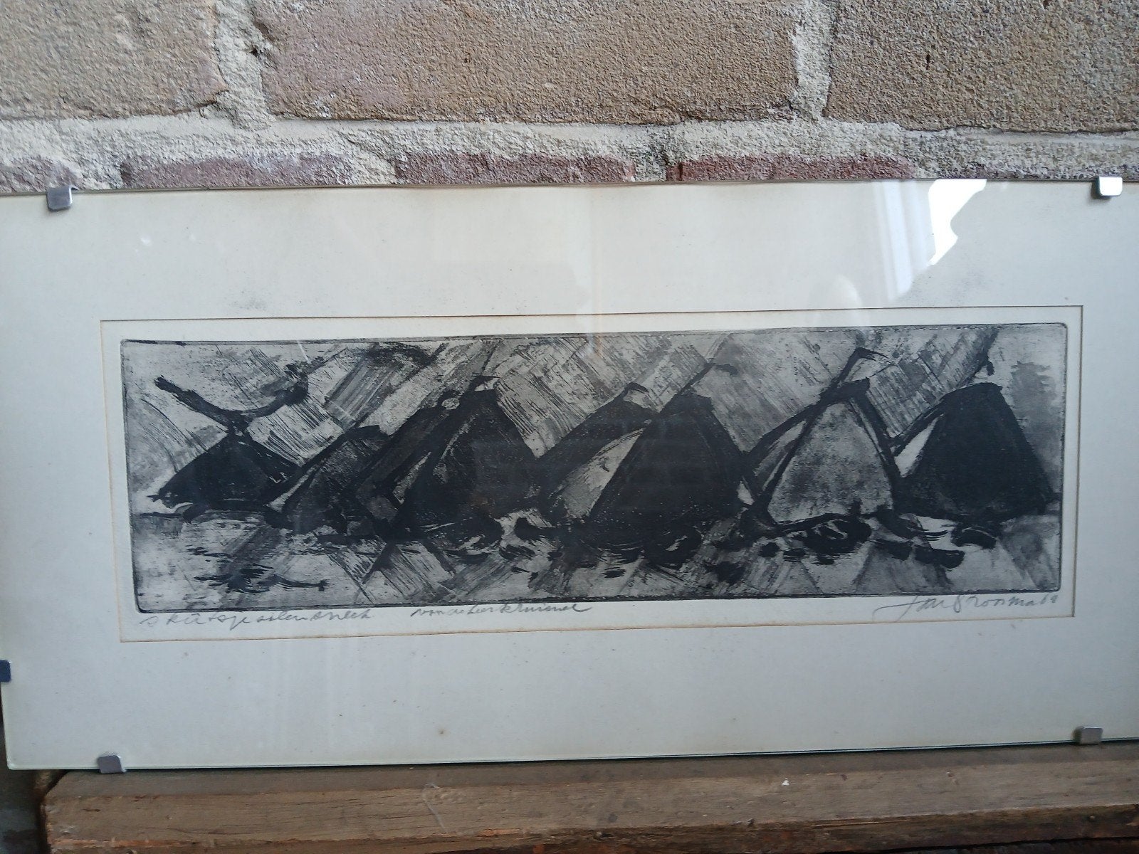 Ets van Jan Strohma, skutsjes, 1964, Antiek en Kunst, Kunst | Etsen en Gravures, Ophalen of Verzenden