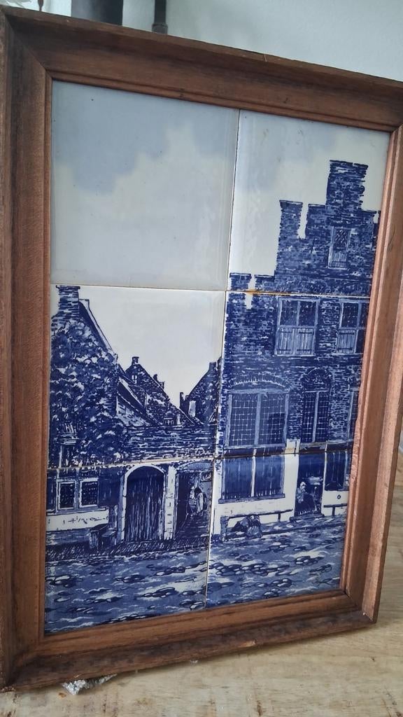 Antiek Delfts Blauw  Tegeltableau Het Straatje Vermeer, Ophalen of Verzenden