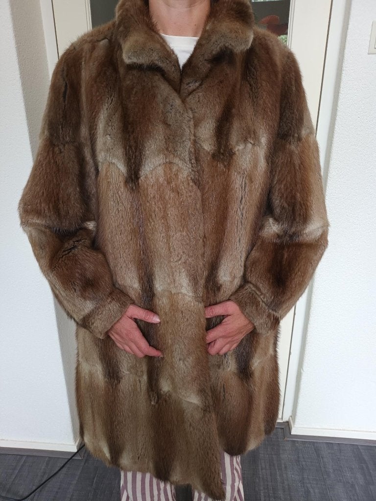 Vintage lange bontjas, Ophalen of Verzenden, Zo goed als nieuw, Maat 38/40 (M), Bruin