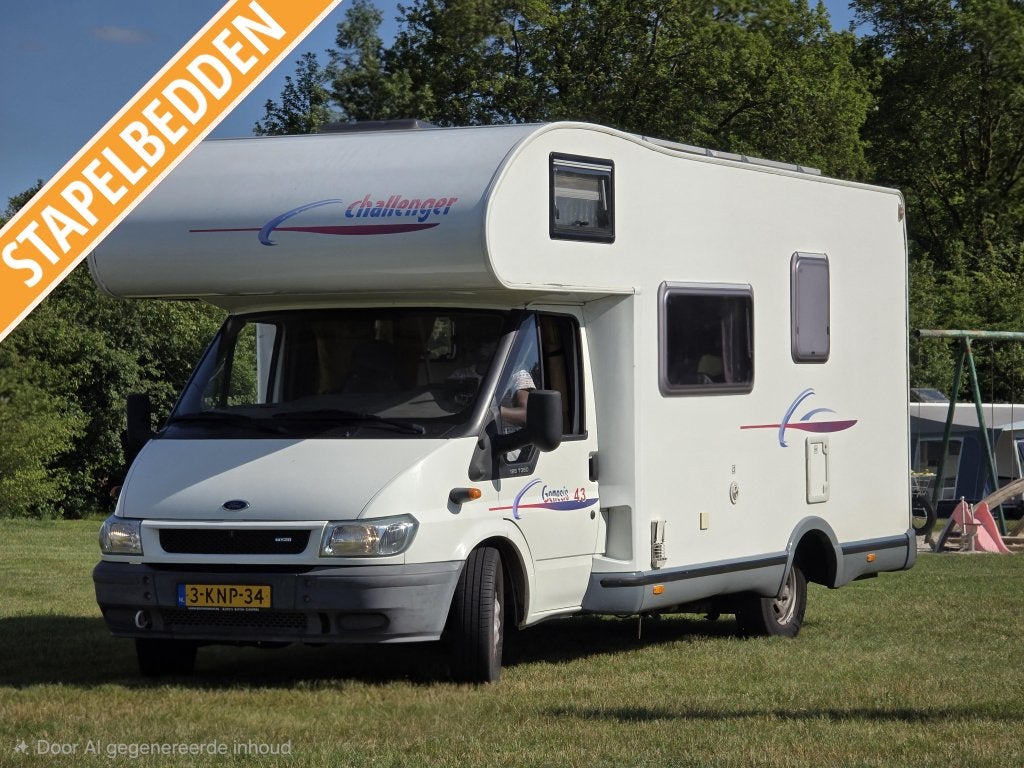 Challenger Genesis 43 6 persoons met stapelbed Euro4 2005, Caravans en Kamperen, Standaard zit, Alkoof, Ringverwarming, Ford