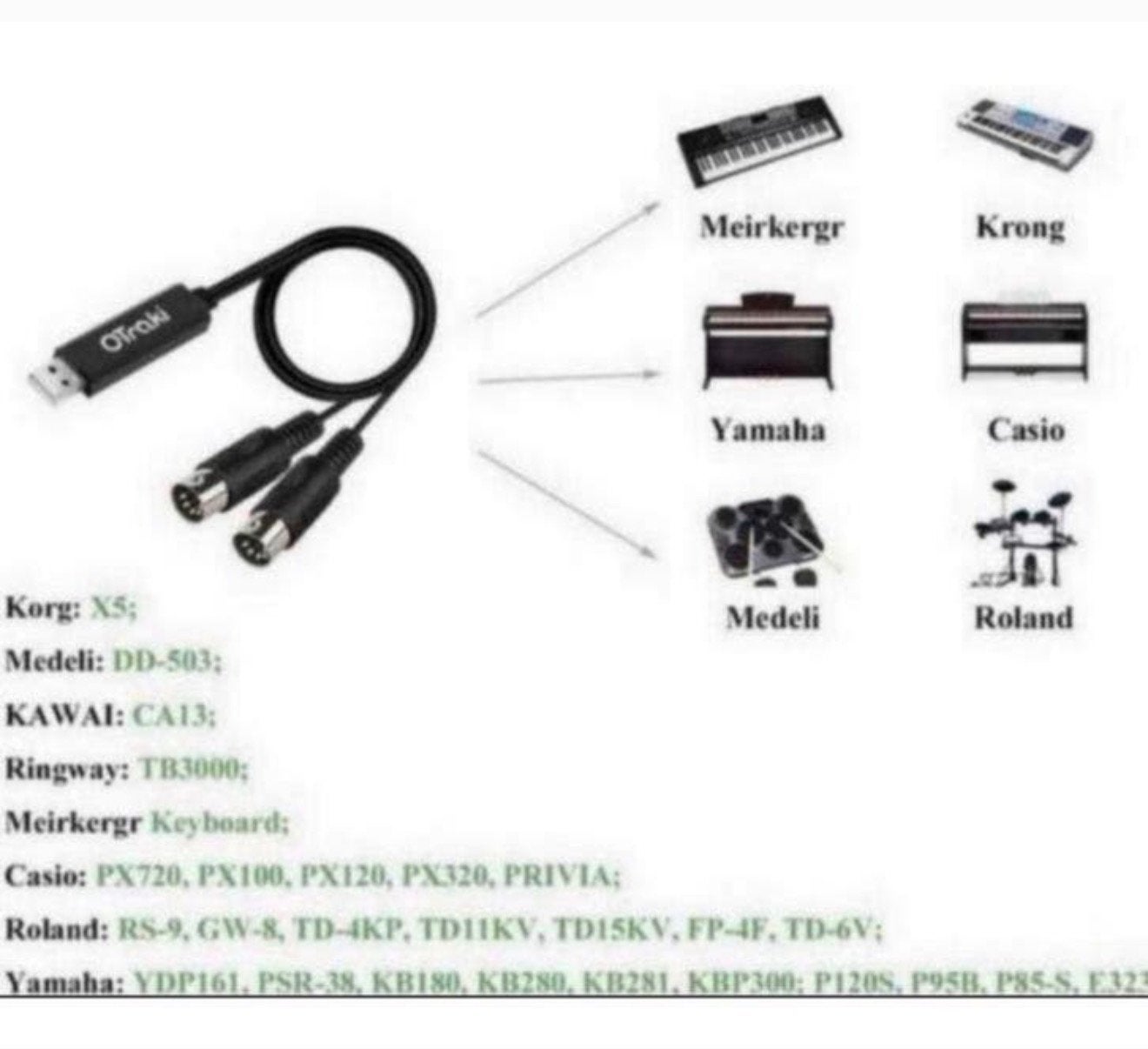 Keyboard muziektoetsenbord naar USB 3 meter kabel midi 5pin, Nieuw, Ophalen of Verzenden, 2 tot 5 meter, H