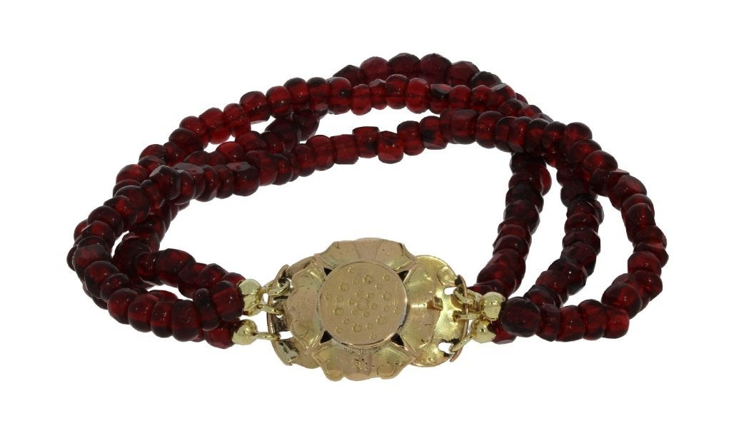 Granaat antieke armband 14k gouden slot fraai dames vintage