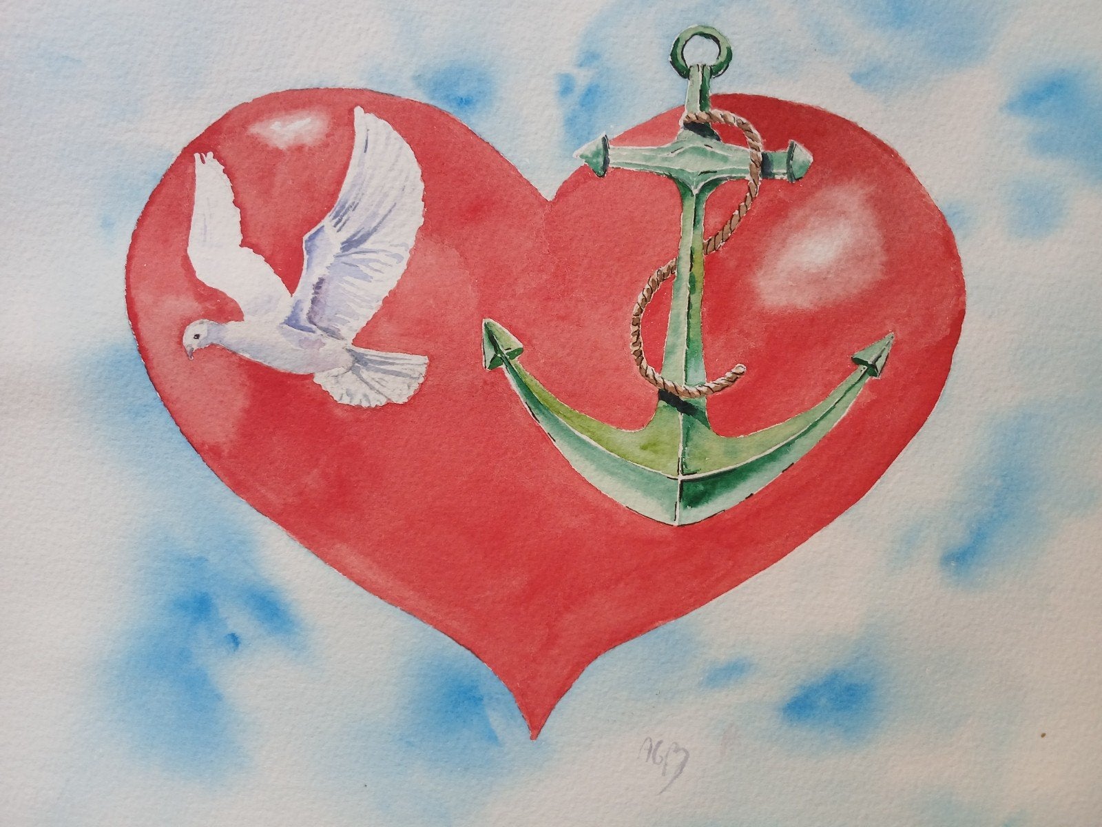 aquarel vrede, liefde, hoop, Ophalen of Verzenden
