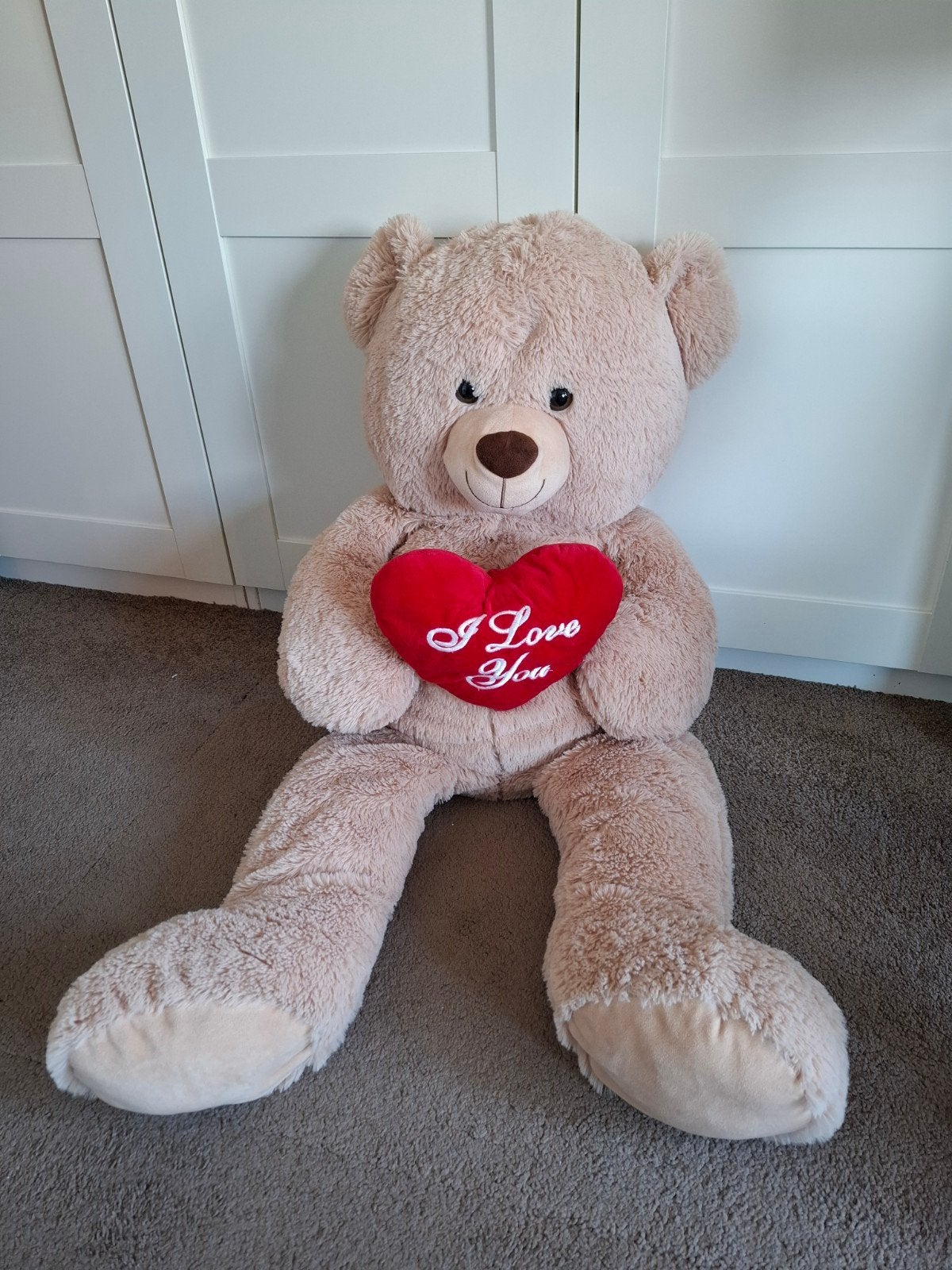 Grote knuffelbeer met hart - ruim 1 meter, perfecte staat, Ophalen, Beer, Zo goed als nieuw, Beige