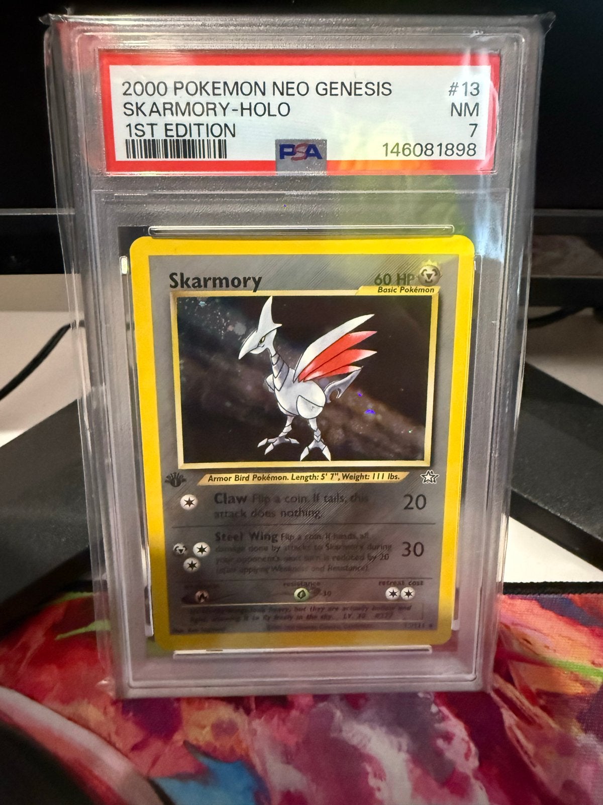 PSA 7 Skarmory Holo 1st Edition Neo Genesis Pokémon Kaart, Hobby en Vrije tijd, Verzamelkaartspellen | Pokémon, Ophalen of Verzenden