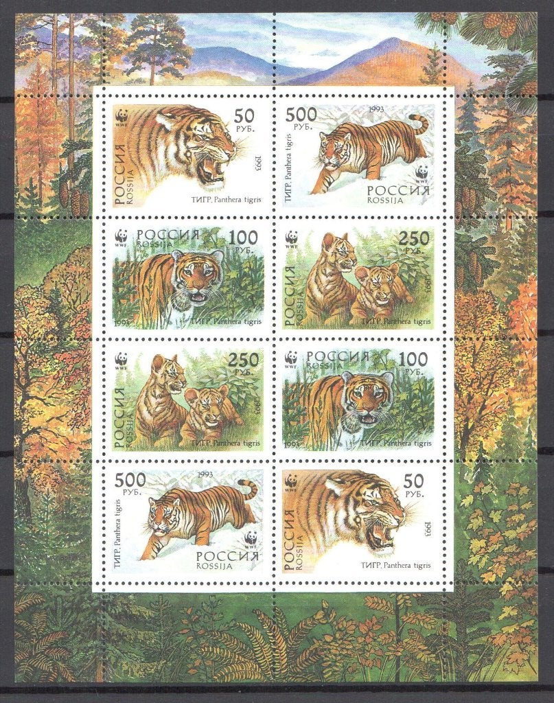 WWF postzegelvel van de Siberische Tijger, Ophalen of Verzenden, Postfris, Dier of Natuur